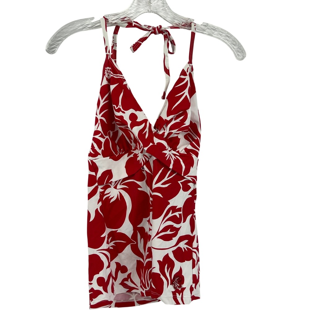 Hapari Red White Hibiscus Floral Halter Tankini Top Twist Front UPF 50 Large